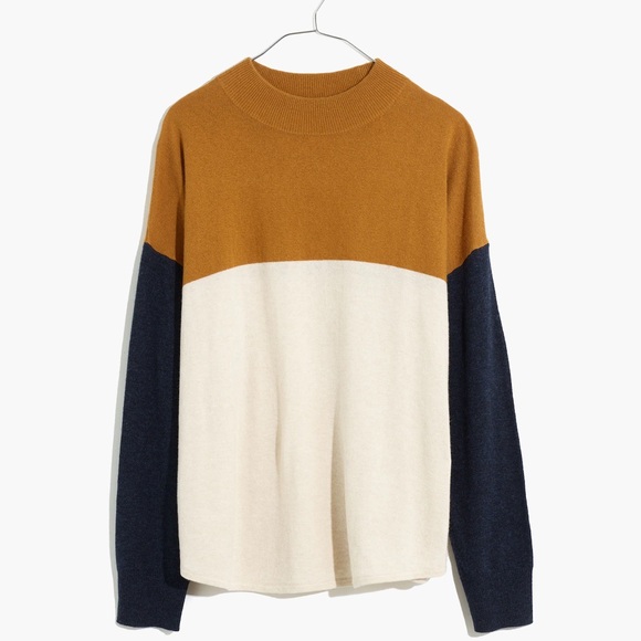 Madewell Sweaters - Madewell Ashbury Mockneck Sweater colorblock - Brown, Cream, and Navy